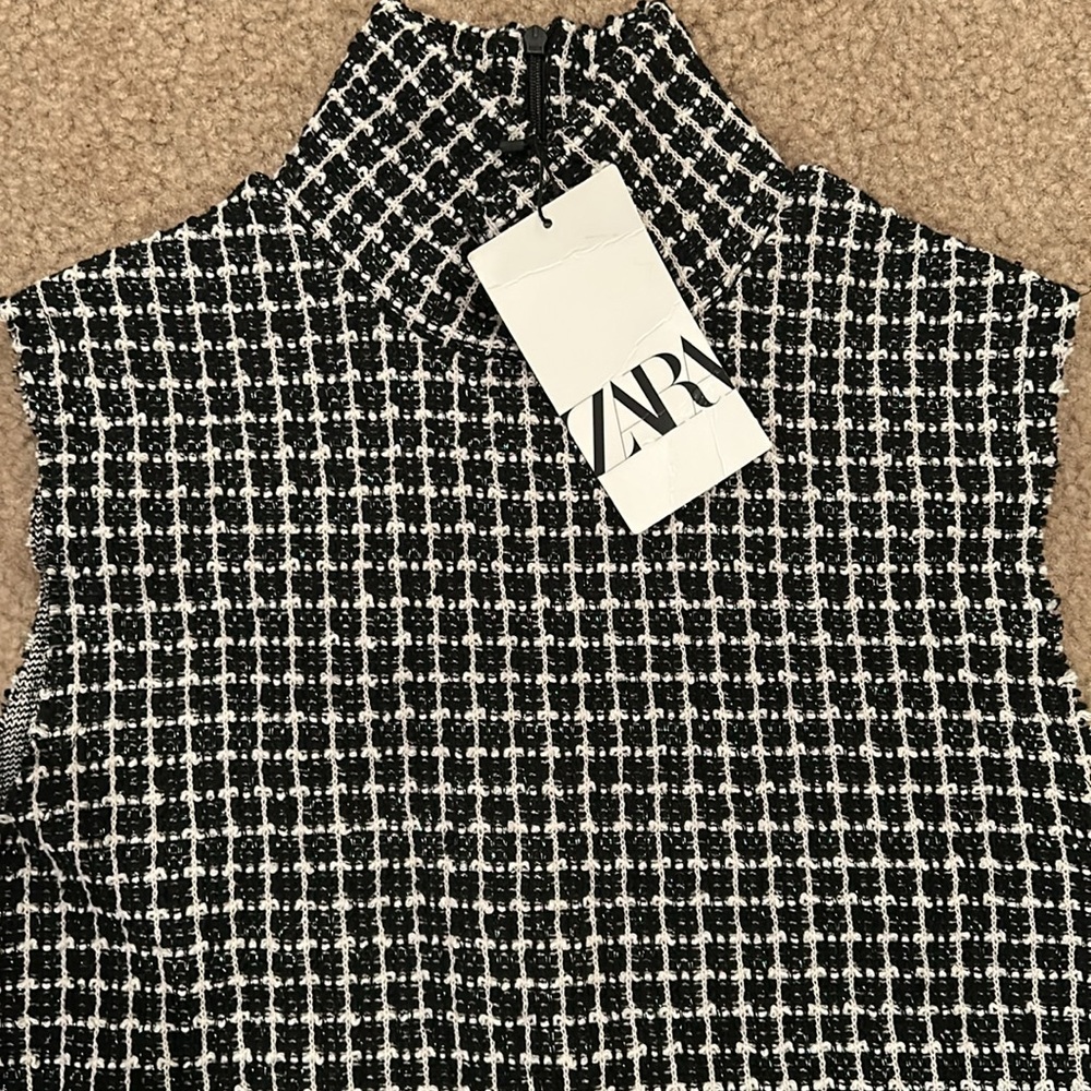 NWT Shimmer Black and White Long ZARA Dress High Neck Sleeveless Size Medium